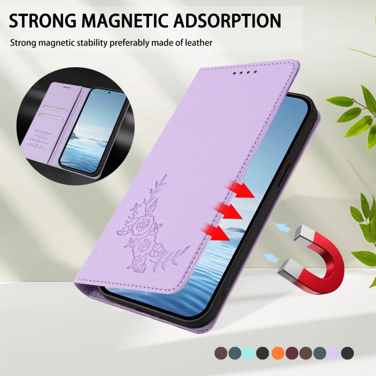 For Tecno Spark 30C 4G Peony Embossed Magnetic RFID Vegan Leather Phone Case