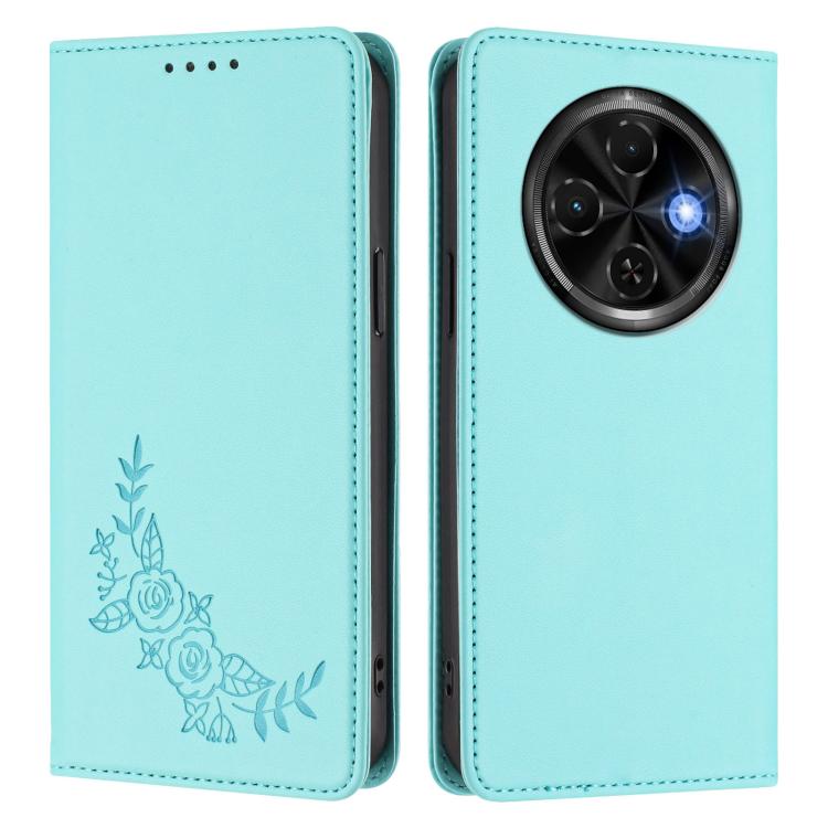 For Tecno Spark 30C 4G Peony Embossed Magnetic RFID Vegan Leather Phone Case