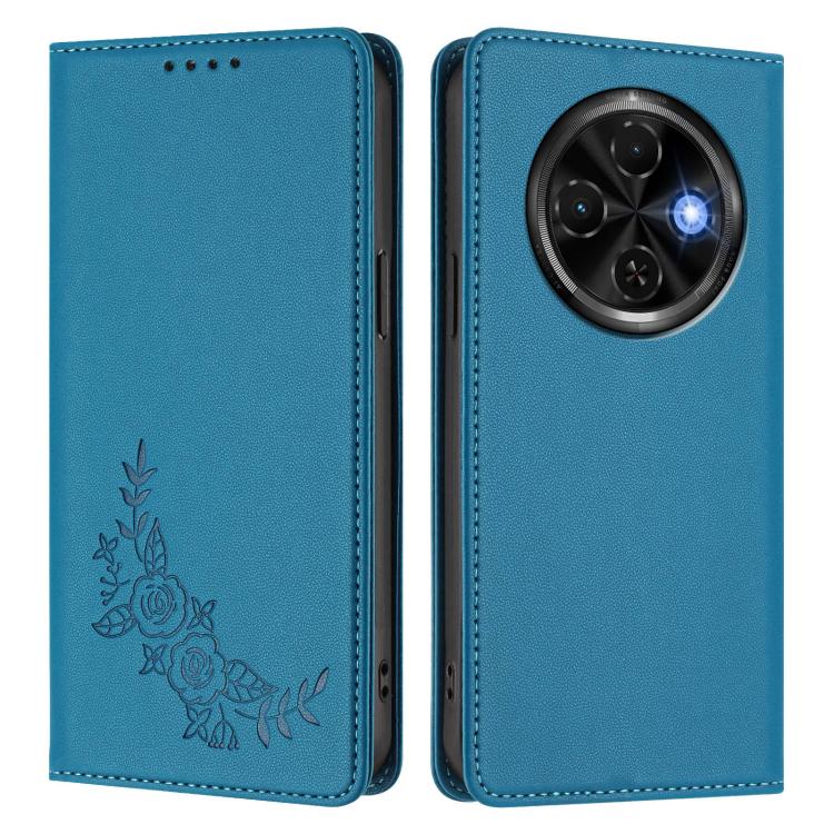 For Tecno Spark 30C 4G Peony Embossed Magnetic RFID Vegan Leather Phone Case