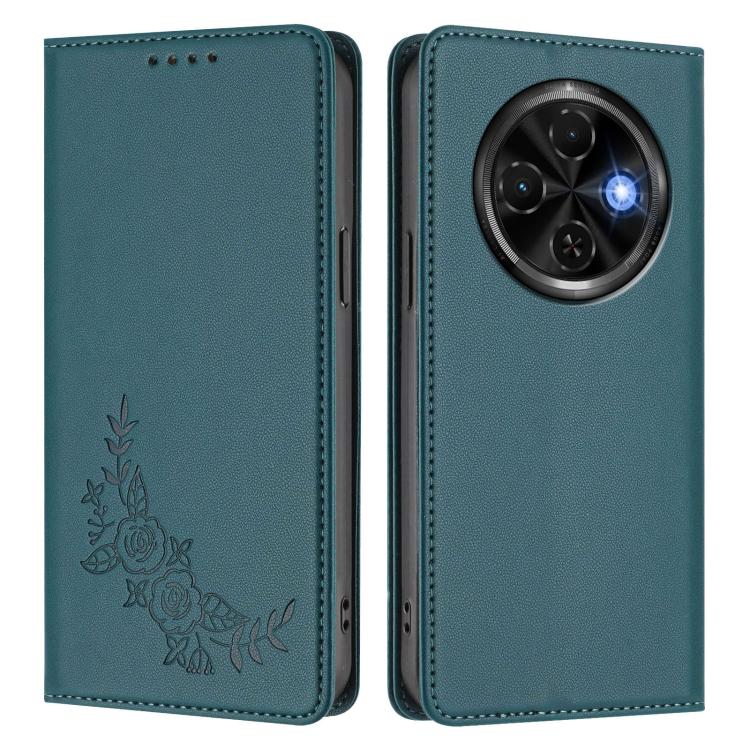 For Tecno Spark 30C 4G Peony Embossed Magnetic RFID Vegan Leather Phone Case