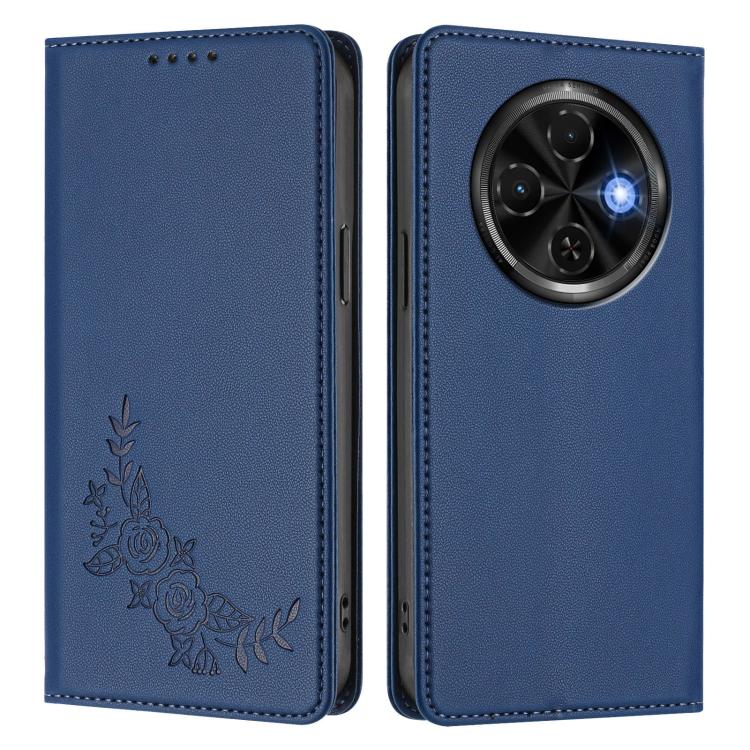 For Tecno Spark 30C 4G Peony Embossed Magnetic RFID Vegan Leather Phone Case