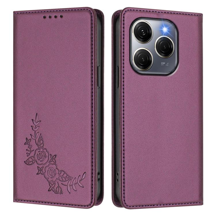 For Tecno Spark 20 Pro 5G Peony Embossed Magnetic RFID Vegan Leather Phone Case