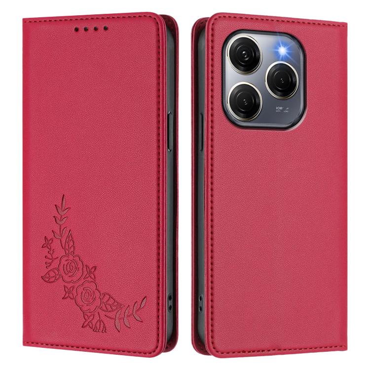 For Tecno Spark 20 Pro 5G Peony Embossed Magnetic RFID Vegan Leather Phone Case