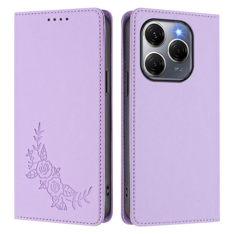 For Tecno Spark 20 Pro 5G Peony Embossed Magnetic RFID Vegan Leather Phone Case