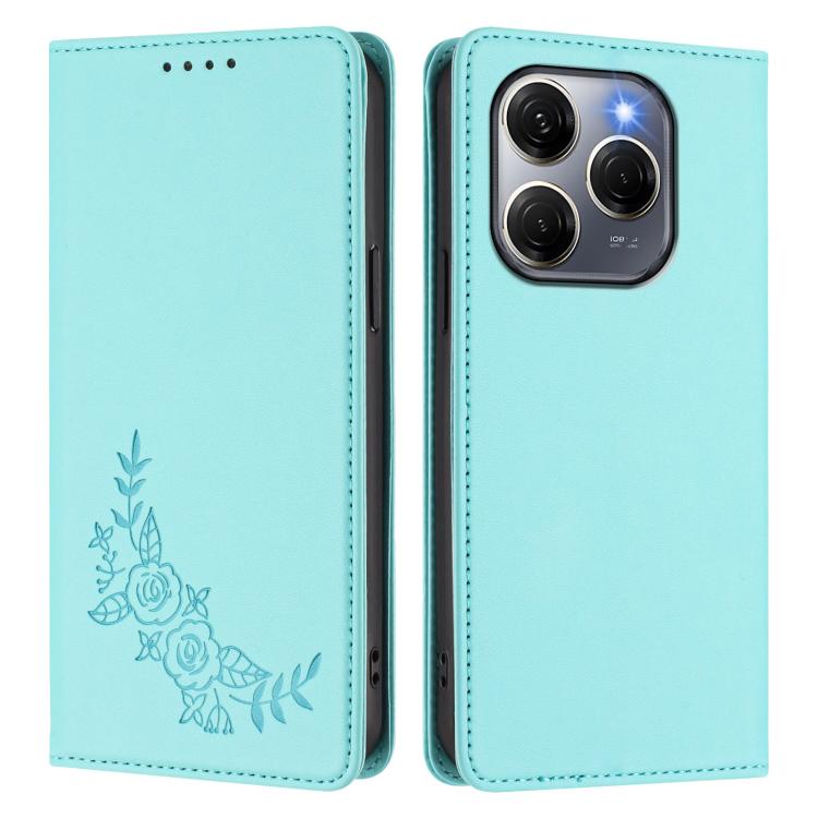 For Tecno Spark 20 Pro 5G Peony Embossed Magnetic RFID Vegan Leather Phone Case