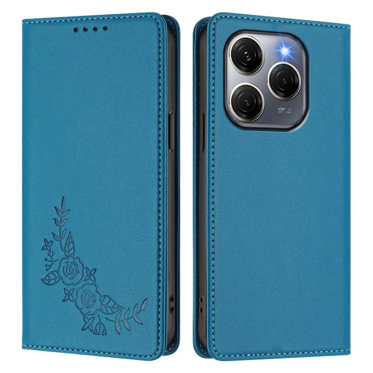 For Tecno Spark 20 Pro 5G Peony Embossed Magnetic RFID Vegan Leather Phone Case