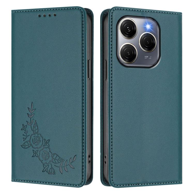 For Tecno Spark 20 Pro 5G Peony Embossed Magnetic RFID Vegan Leather Phone Case
