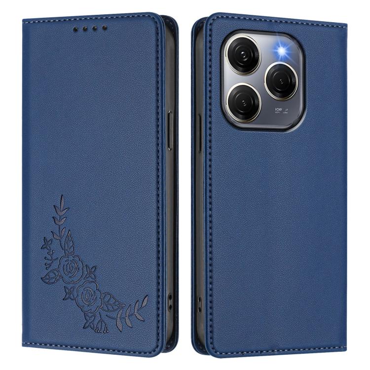 For Tecno Spark 20 Pro 5G Peony Embossed Magnetic RFID Vegan Leather Phone Case