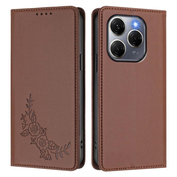 For Tecno Spark 20 Pro 5G Peony Embossed Magnetic RFID Vegan Leather Phone Case