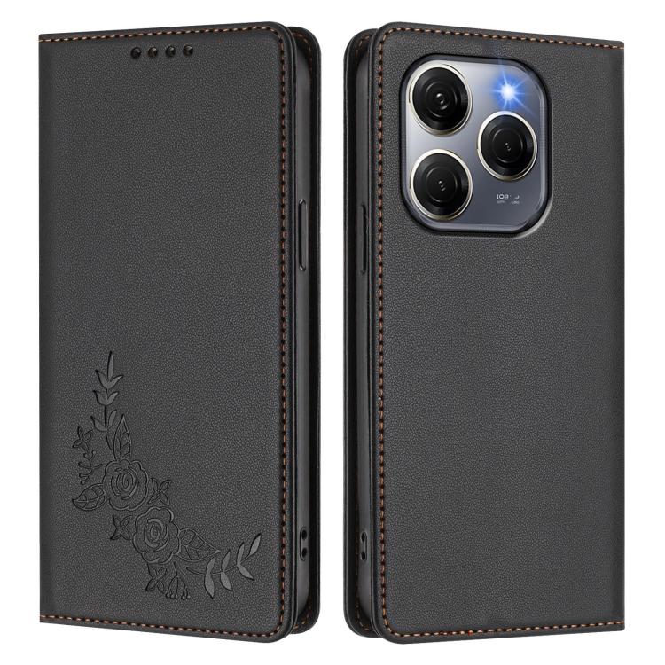 For Tecno Spark 20 Pro 5G Peony Embossed Magnetic RFID Vegan Leather Phone Case