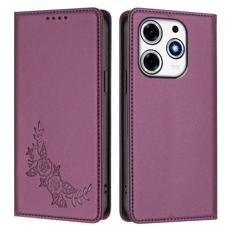 For Tecno Spark 10 Pro Magic Peony Embossed Magnetic RFID Vegan Leather Phone Case