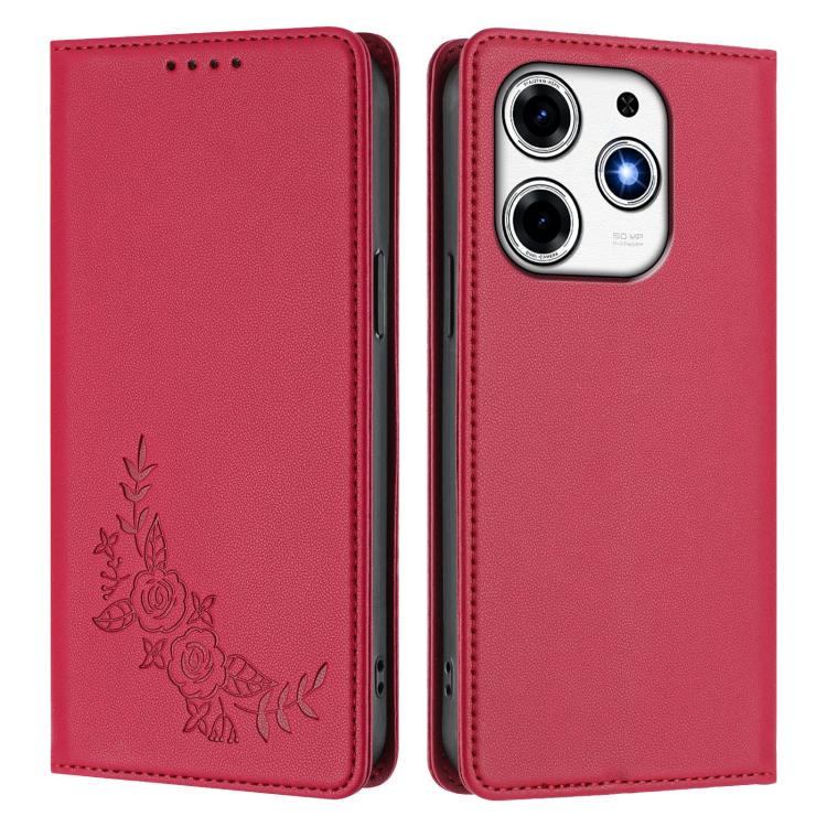 For Tecno Spark 10 Pro Magic Peony Embossed Magnetic RFID Vegan Leather Phone Case