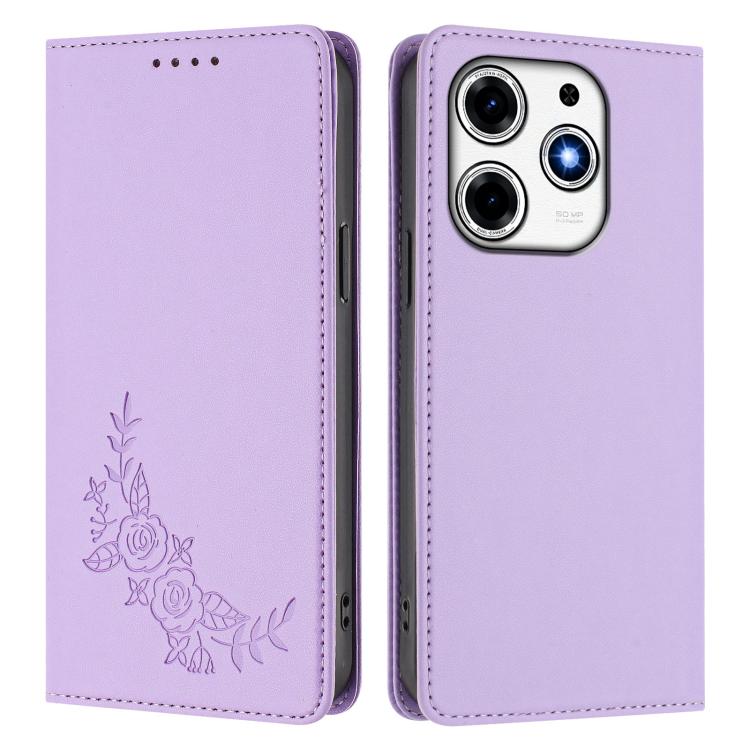For Tecno Spark 10 Pro Magic Peony Embossed Magnetic RFID Vegan Leather Phone Case