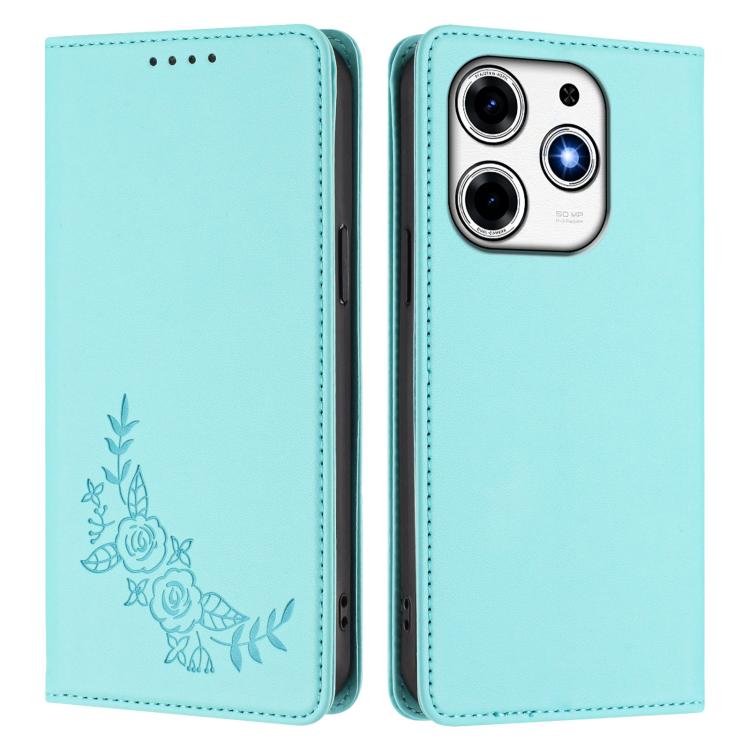 For Tecno Spark 10 Pro Magic Peony Embossed Magnetic RFID Vegan Leather Phone Case
