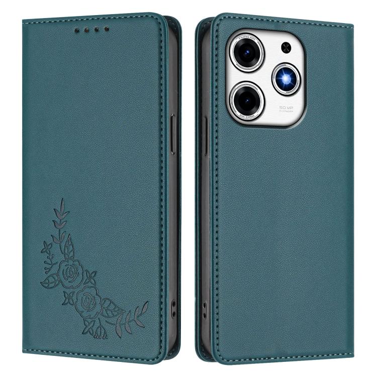 For Tecno Spark 10 Pro Magic Peony Embossed Magnetic RFID Vegan Leather Phone Case