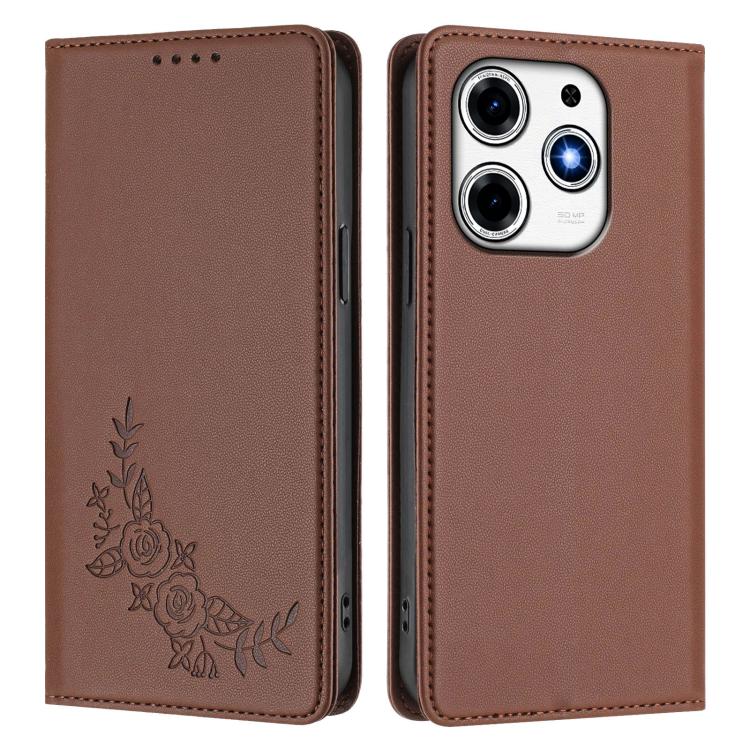 For Tecno Spark 10 Pro Magic Peony Embossed Magnetic RFID Vegan Leather Phone Case