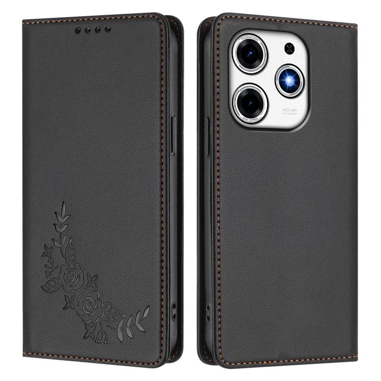 For Tecno Spark 10 Pro Magic Peony Embossed Magnetic RFID Vegan Leather Phone Case