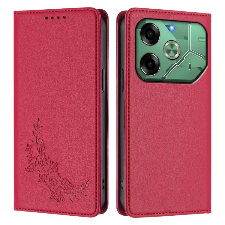For Tecno Pova 6 4G Peony Embossed Magnetic RFID Vegan Leather Phone Case