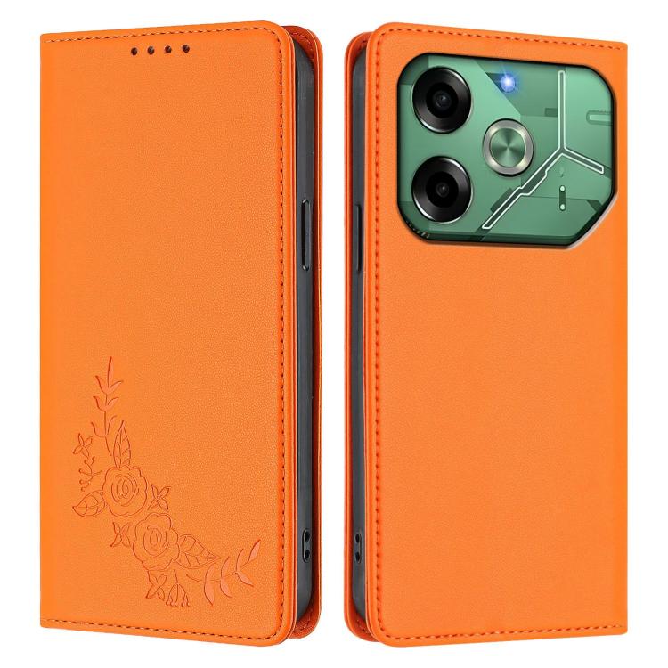 For Tecno Pova 6 4G Peony Embossed Magnetic RFID Vegan Leather Phone Case