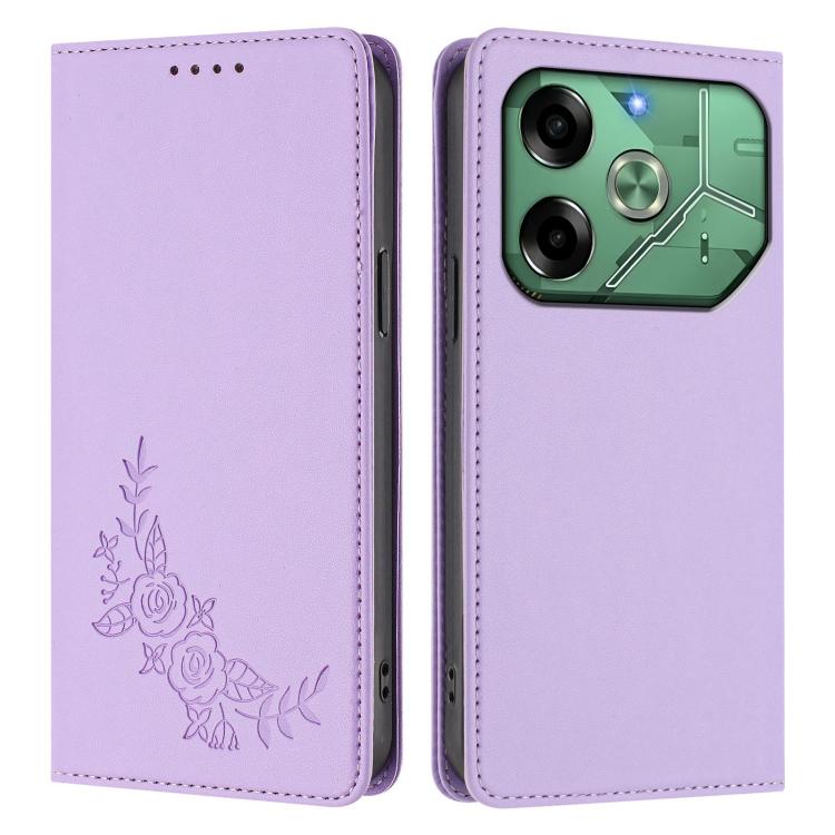For Tecno Pova 6 4G Peony Embossed Magnetic RFID Vegan Leather Phone Case