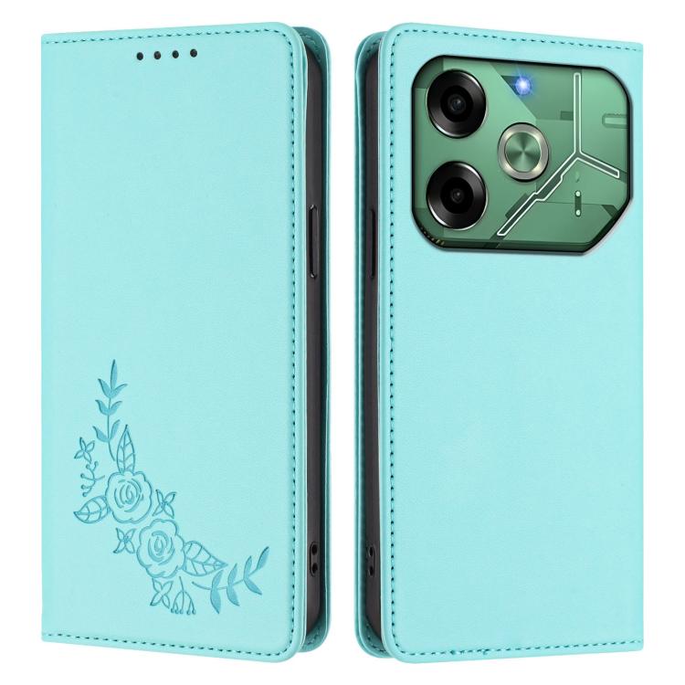 For Tecno Pova 6 4G Peony Embossed Magnetic RFID Vegan Leather Phone Case