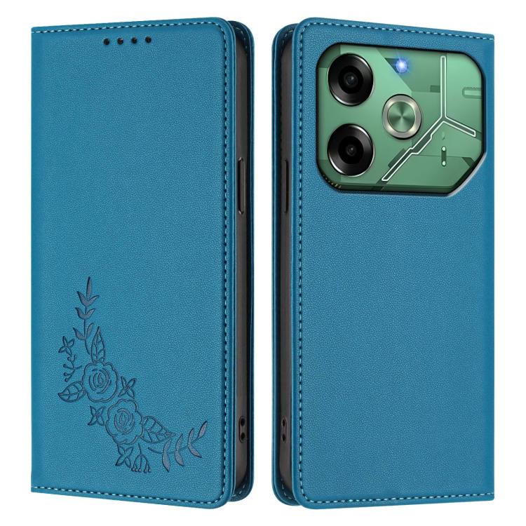 For Tecno Pova 6 4G Peony Embossed Magnetic RFID Vegan Leather Phone Case