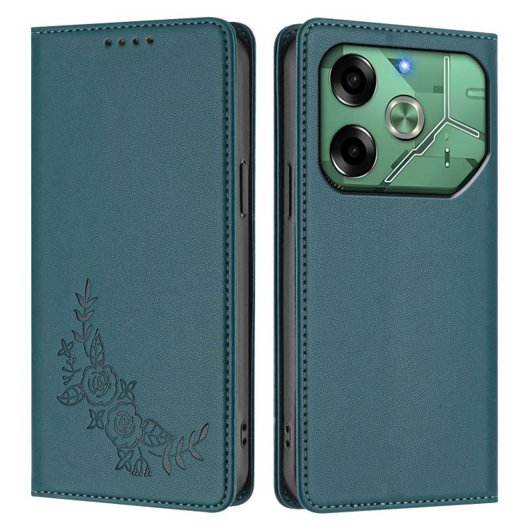 For Tecno Pova 6 4G Peony Embossed Magnetic RFID Vegan Leather Phone Case