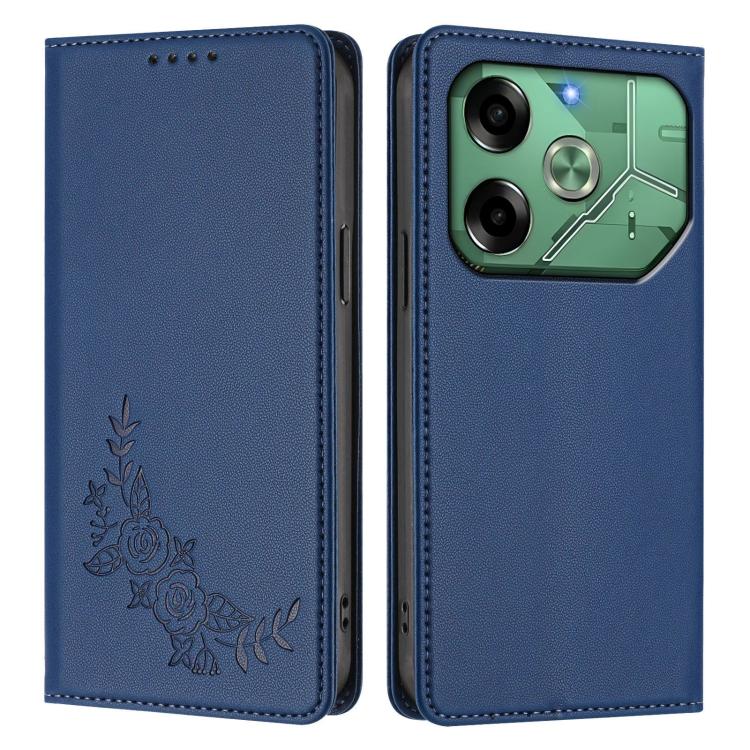 For Tecno Pova 6 4G Peony Embossed Magnetic RFID Vegan Leather Phone Case