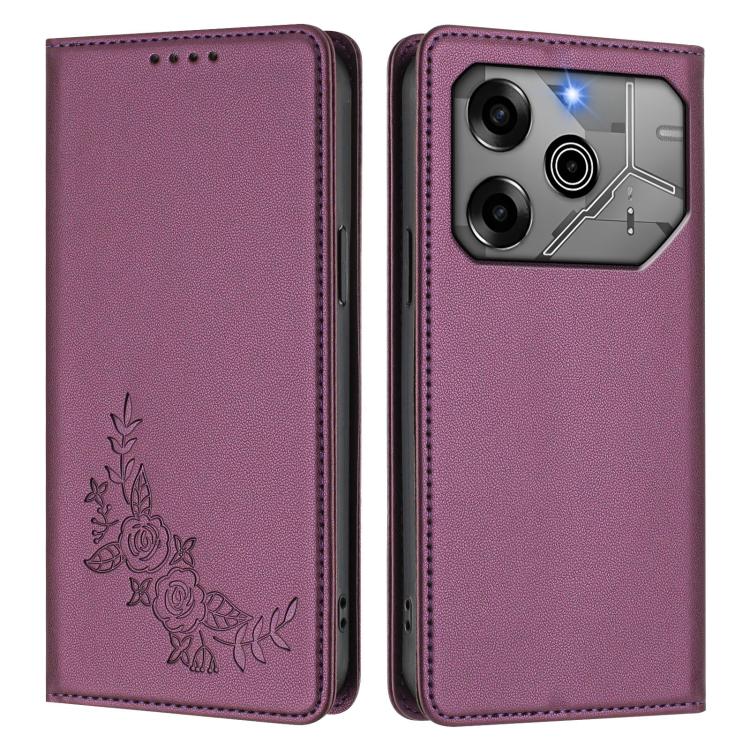 For Tecno Pova 6 5G / 6 Pro 5G Peony Embossed Magnetic RFID Vegan Leather Phone Case
