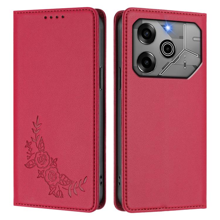 For Tecno Pova 6 5G / 6 Pro 5G Peony Embossed Magnetic RFID Vegan Leather Phone Case