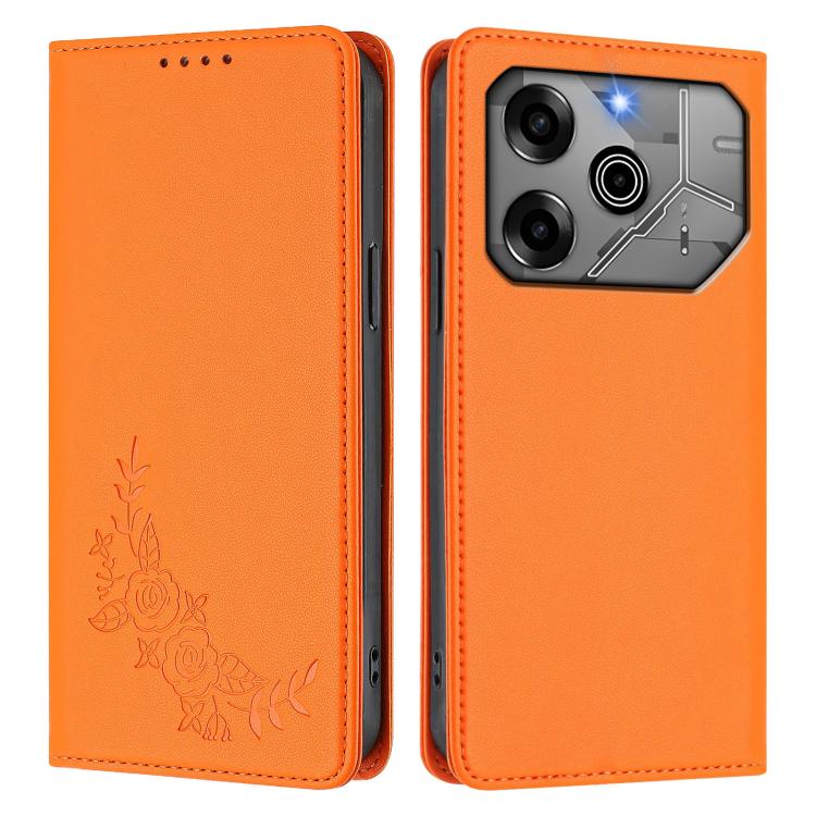For Tecno Pova 6 5G / 6 Pro 5G Peony Embossed Magnetic RFID Vegan Leather Phone Case