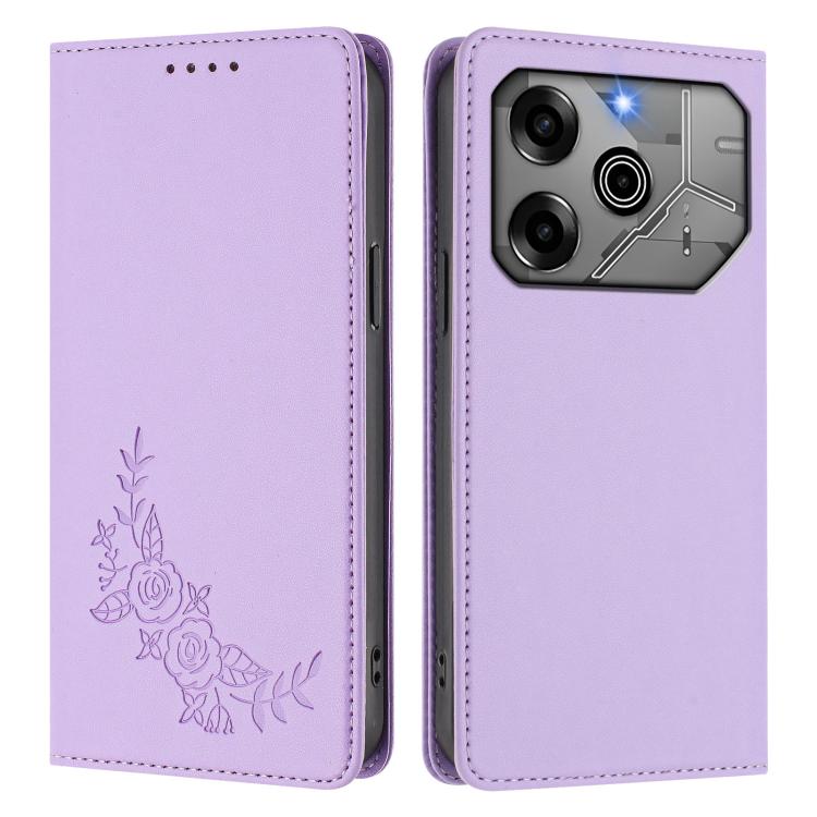 For Tecno Pova 6 5G / 6 Pro 5G Peony Embossed Magnetic RFID Vegan Leather Phone Case