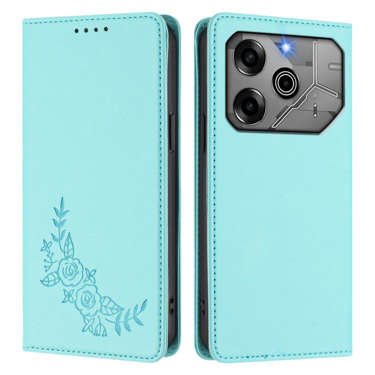 For Tecno Pova 6 5G / 6 Pro 5G Peony Embossed Magnetic RFID Vegan Leather Phone Case