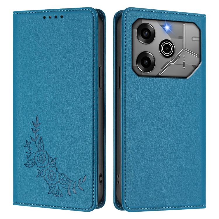 For Tecno Pova 6 5G / 6 Pro 5G Peony Embossed Magnetic RFID Vegan Leather Phone Case