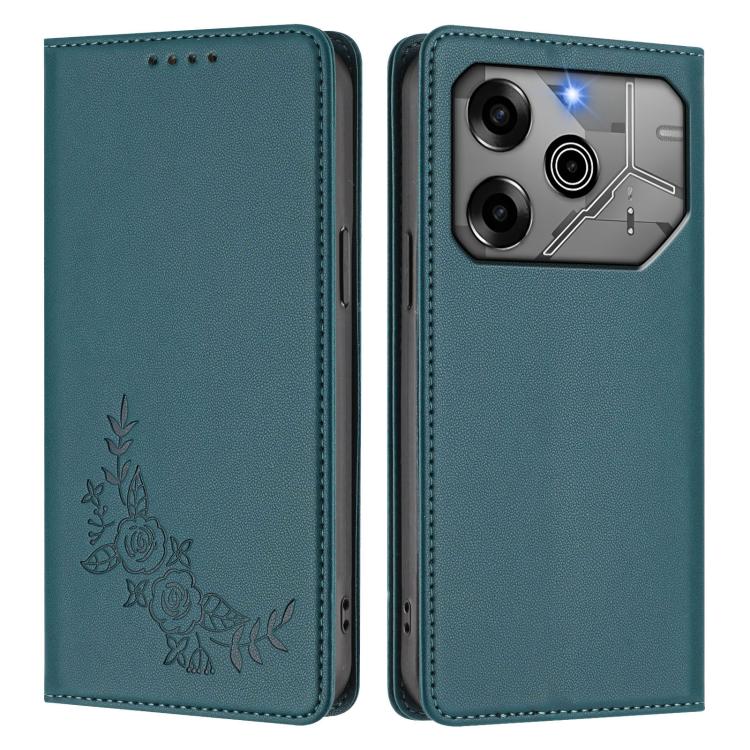 For Tecno Pova 6 5G / 6 Pro 5G Peony Embossed Magnetic RFID Vegan Leather Phone Case