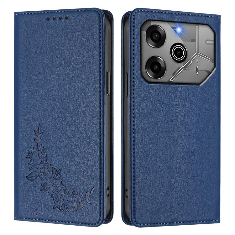 For Tecno Pova 6 5G / 6 Pro 5G Peony Embossed Magnetic RFID Vegan Leather Phone Case