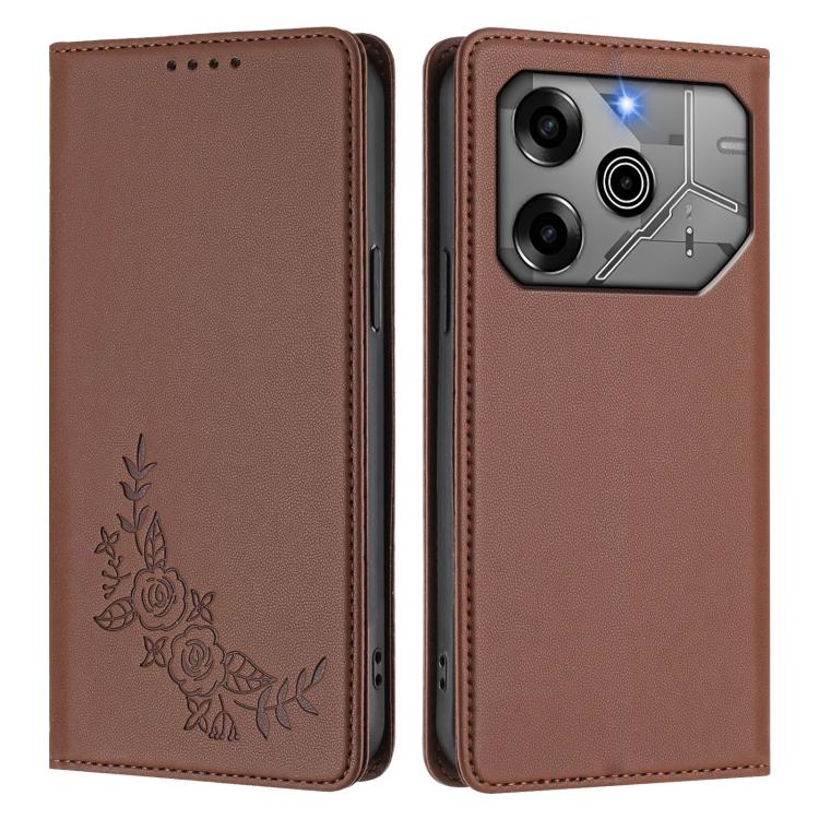 For Tecno Pova 6 5G / 6 Pro 5G Peony Embossed Magnetic RFID Vegan Leather Phone Case