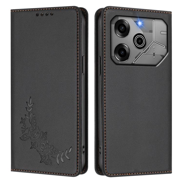 For Tecno Pova 6 5G / 6 Pro 5G Peony Embossed Magnetic RFID Vegan Leather Phone Case