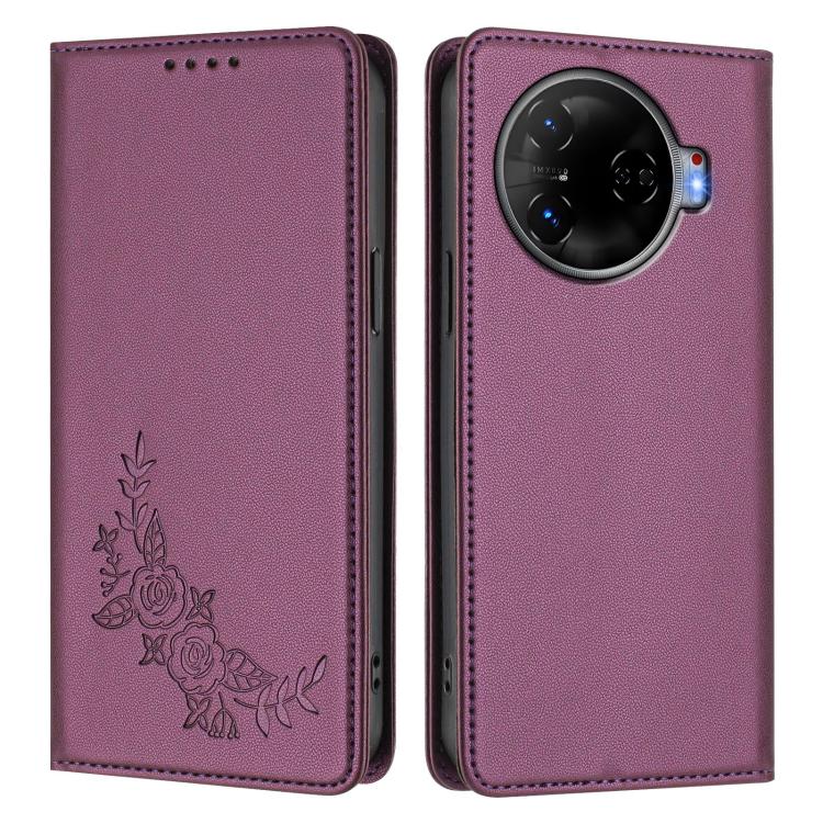 For Tecno Camon 30 Pro 5G Peony Embossed Magnetic RFID Vegan Leather Phone Case