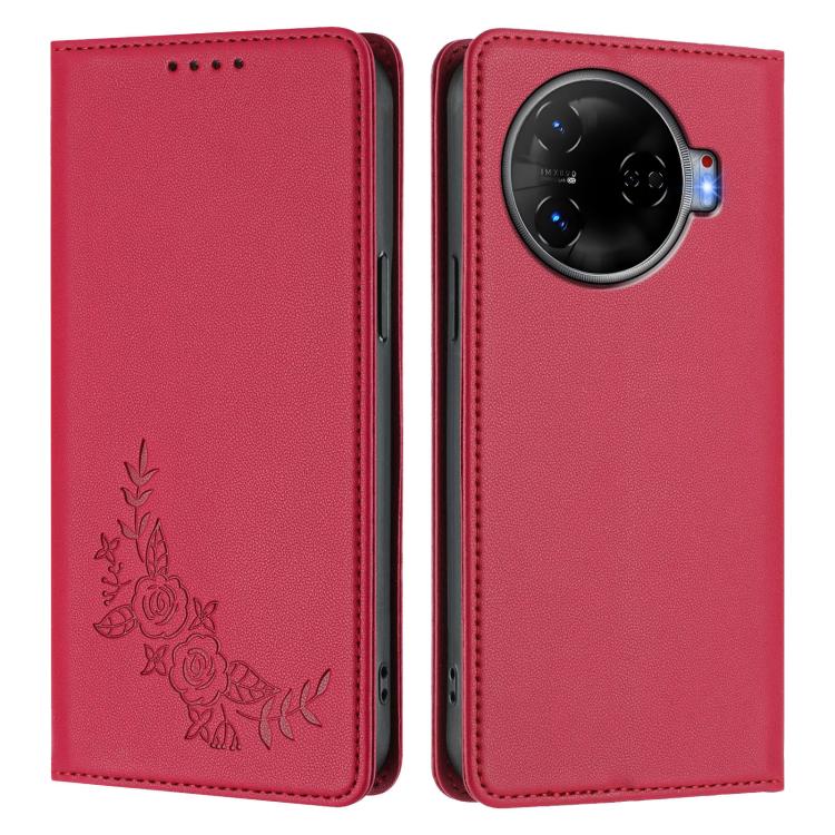 For Tecno Camon 30 Pro 5G Peony Embossed Magnetic RFID Vegan Leather Phone Case