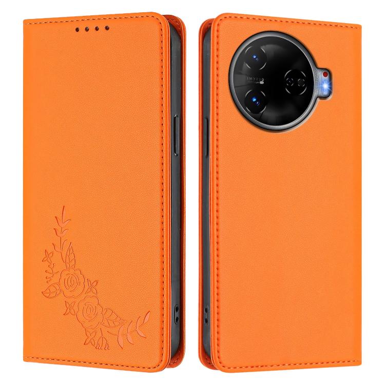 For Tecno Camon 30 Pro 5G Peony Embossed Magnetic RFID Vegan Leather Phone Case