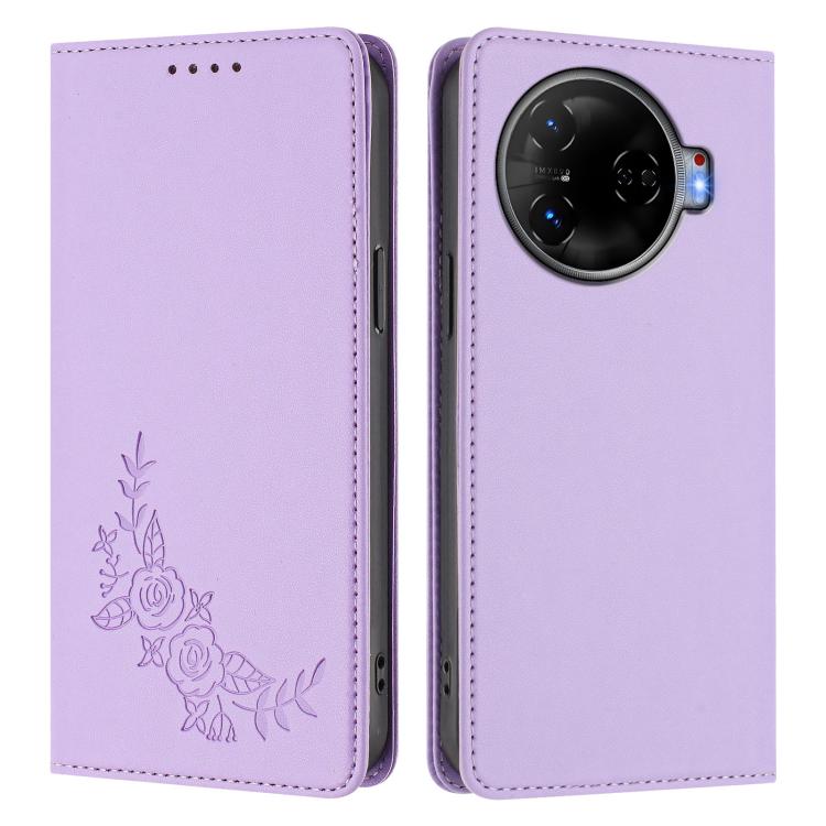 For Tecno Camon 30 Pro 5G Peony Embossed Magnetic RFID Vegan Leather Phone Case