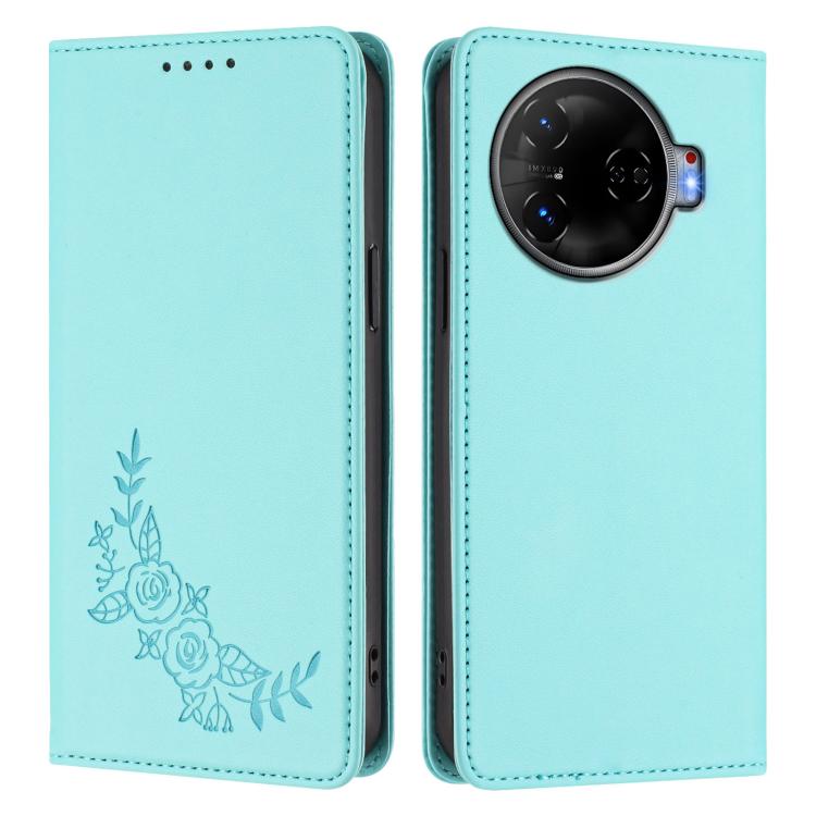 For Tecno Camon 30 Pro 5G Peony Embossed Magnetic RFID Vegan Leather Phone Case