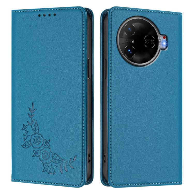 For Tecno Camon 30 Pro 5G Peony Embossed Magnetic RFID Vegan Leather Phone Case