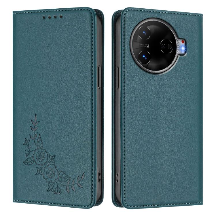 For Tecno Camon 30 Pro 5G Peony Embossed Magnetic RFID Vegan Leather Phone Case