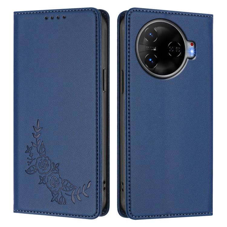 For Tecno Camon 30 Pro 5G Peony Embossed Magnetic RFID Vegan Leather Phone Case