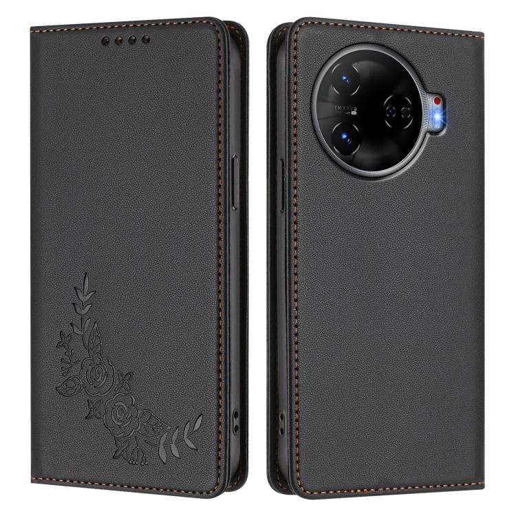 For Tecno Camon 30 Pro 5G Peony Embossed Magnetic RFID Vegan Leather Phone Case