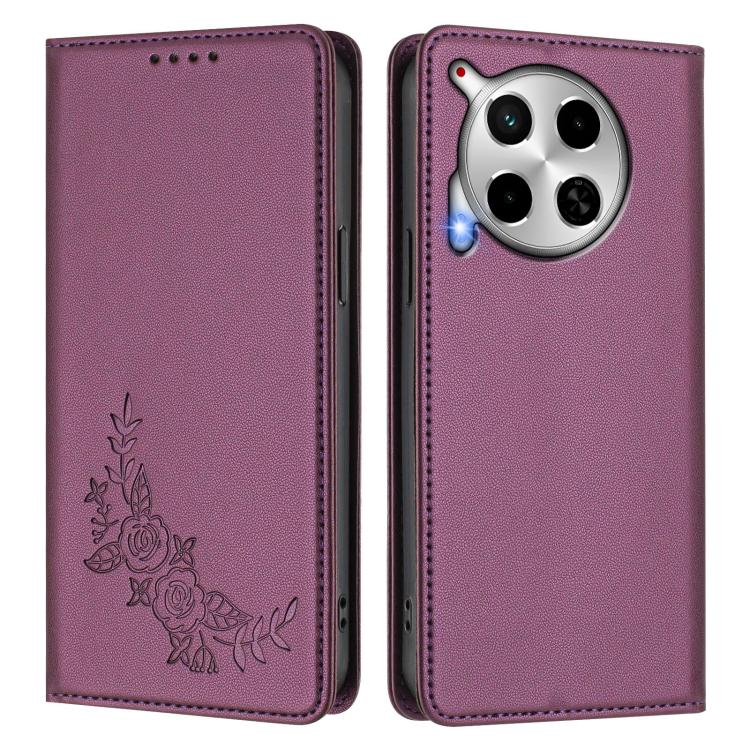 For Tecno Camon 30 4G / 5G Peony Embossed Magnetic RFID Vegan Leather Phone Case