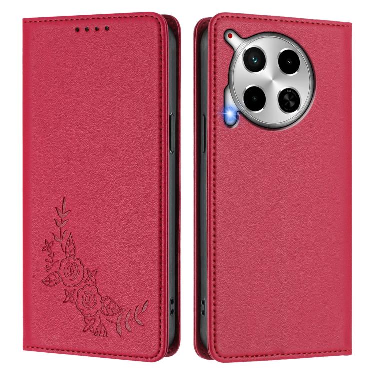 For Tecno Camon 30 4G / 5G Peony Embossed Magnetic RFID Vegan Leather Phone Case