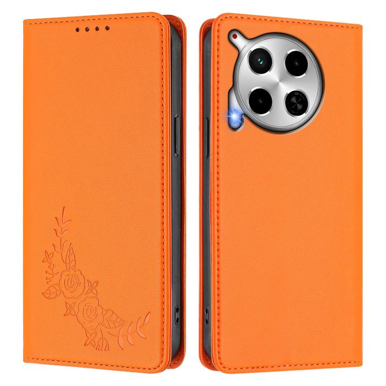 For Tecno Camon 30 4G / 5G Peony Embossed Magnetic RFID Vegan Leather Phone Case